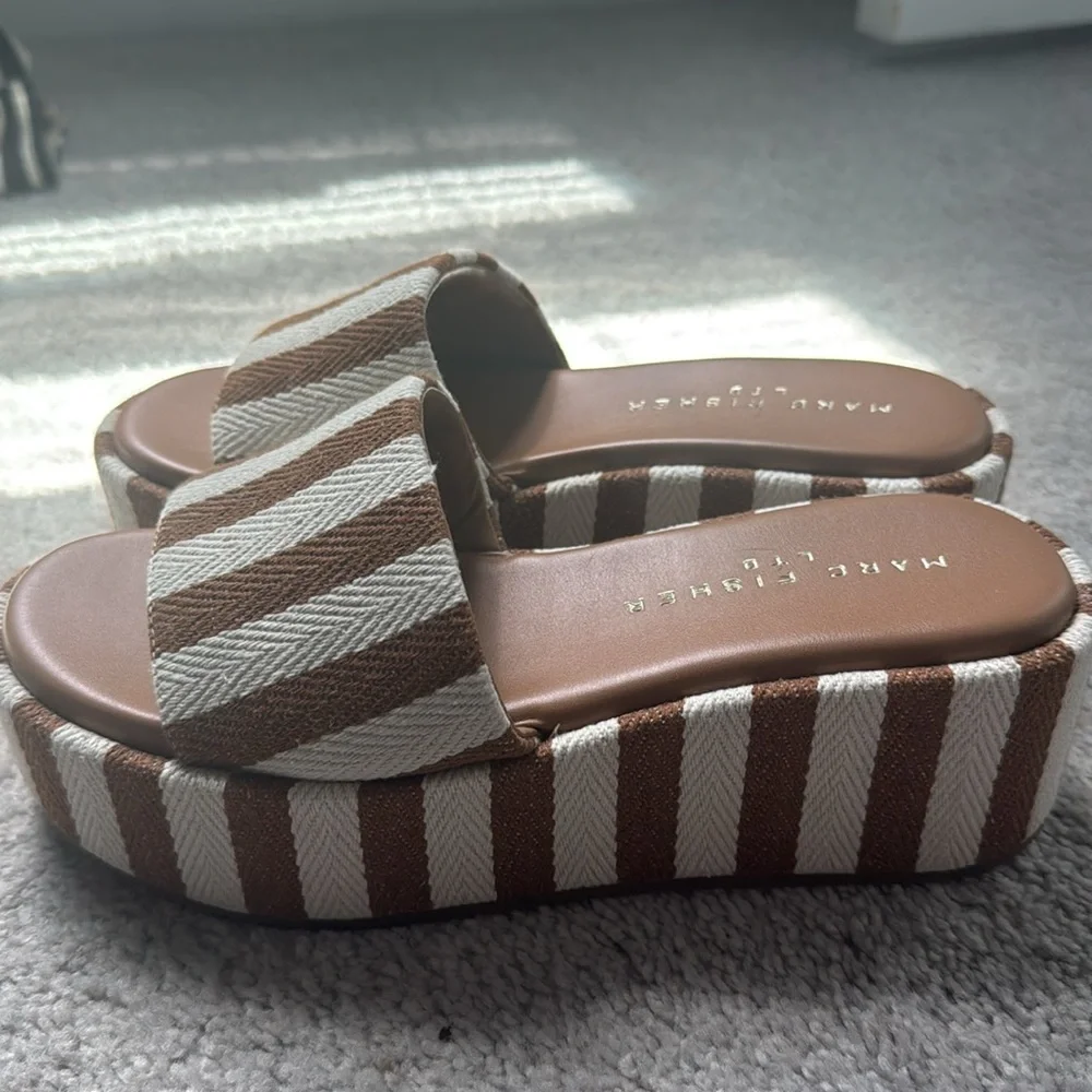 Marc Fisher Tan and Cream Striped Platform Sandals - Picture 3 of 5